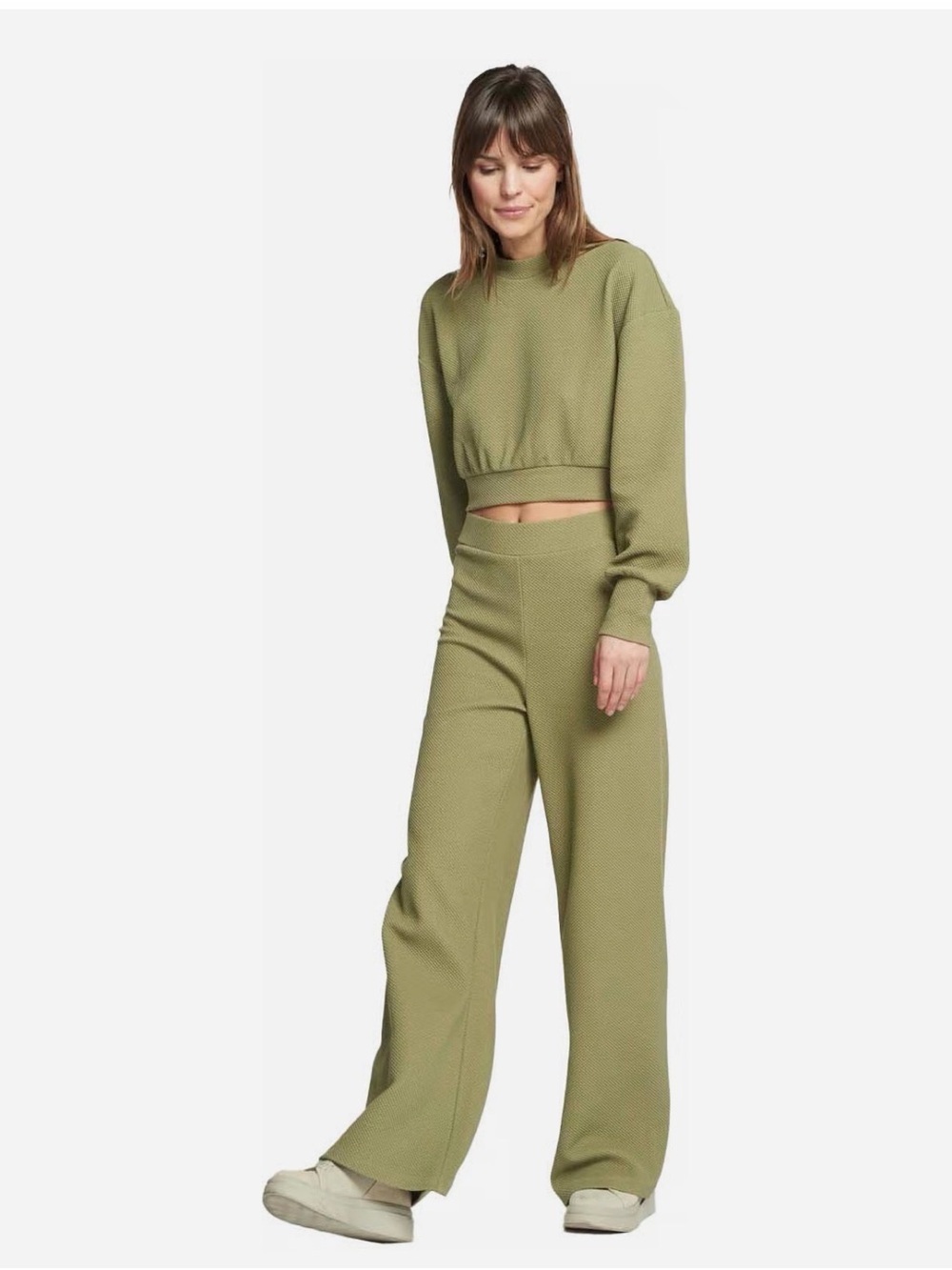Lune Active Moon Textured Olive Green Cropped Set Size Small